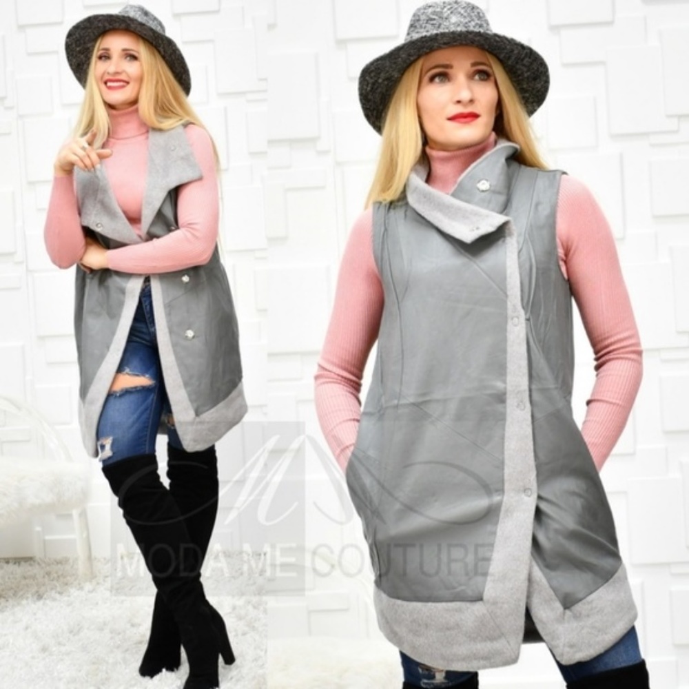 CHIC DOLLS Women's Vegan Leather Vest - Gray - - Picture 4 of 5